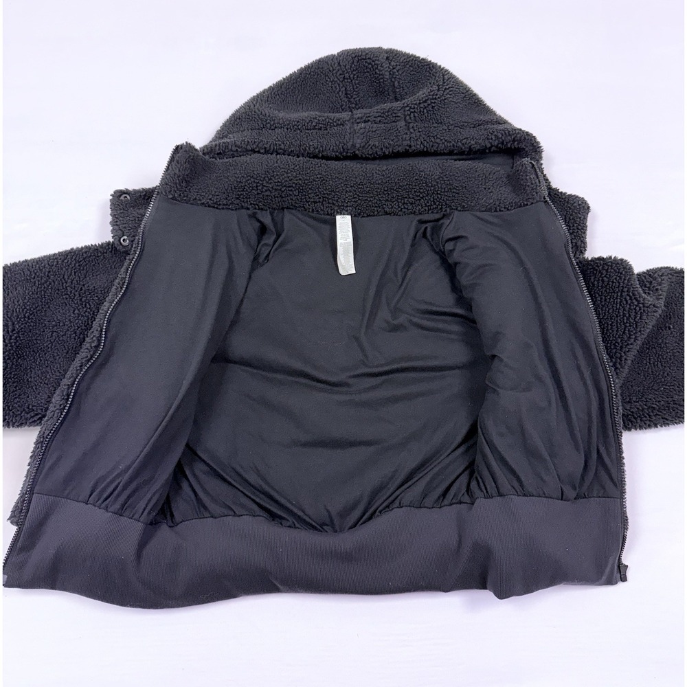 Alo Foxy Teddy Plush Sherpa Jacket Womens Medium Black Hooded Sportswear Workout - Picture 10 of 13